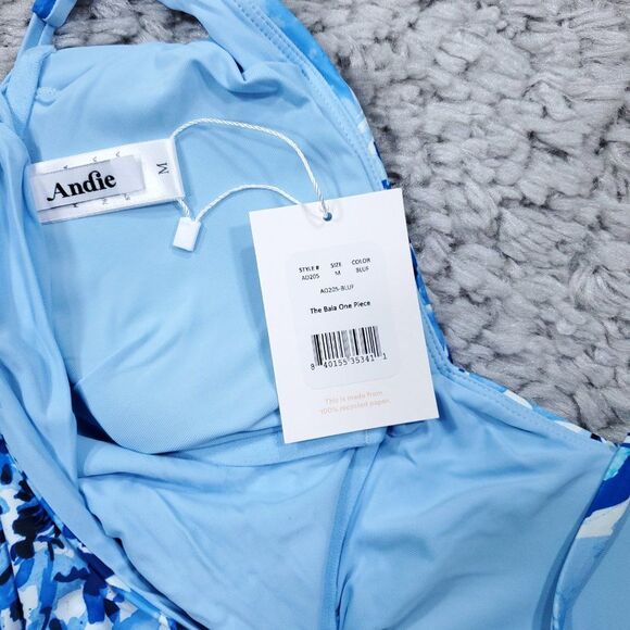 Andie Swim Blue Floral Baia One Piece Swimsuit Size Medium - Picture 4 of 8